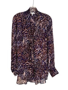Reiss Tora Animal Print Tie Neck Sheer Blouse Career Top US 6 Semi Sheer